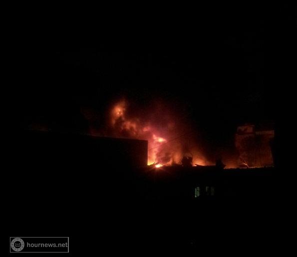 عاجل: حريق كبير جراء انفجار بقصف للطيران على منطقة بيت معياد، وسماع اصوات الاسعافات والاطفاء بكثرة (صور)