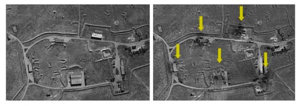 صور جديدة وواضحة من الأقمار الصناعية قبل الضربة الأمريكية وبعدها على قاعدة الشعيرات بسوريا 