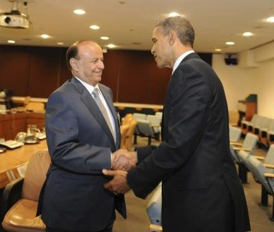بالصور: هادي يلتقي أوباما بنيويورك وكلينتون تقول إن «إجراءات» ستتخذ لإنجاح العملية الانتقالية باليمن