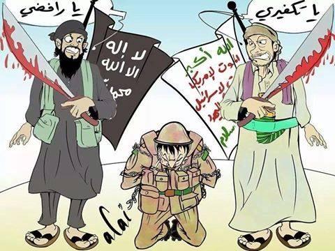كاريكاتير: الجندي اليمني بين الحوثيين والقاعدة