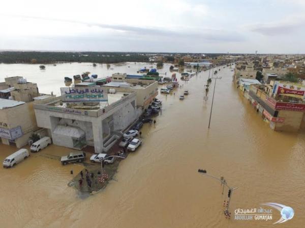 شاهد.. كيف اغرقت الامطار مدينة كاملة في السعودية (صور)